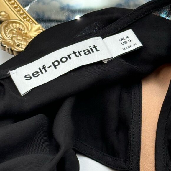 🆕 SELF PORTRAIT 🧿 NWOT Black Lace Satin Maxi Dress, Sz UK 4 / US 0 - Picture 13 of 16